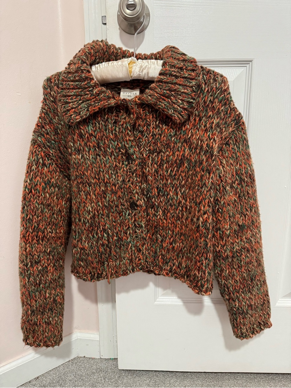 Hayden Girls XL Multicolor Chunky Knit Collared Button Cardigan